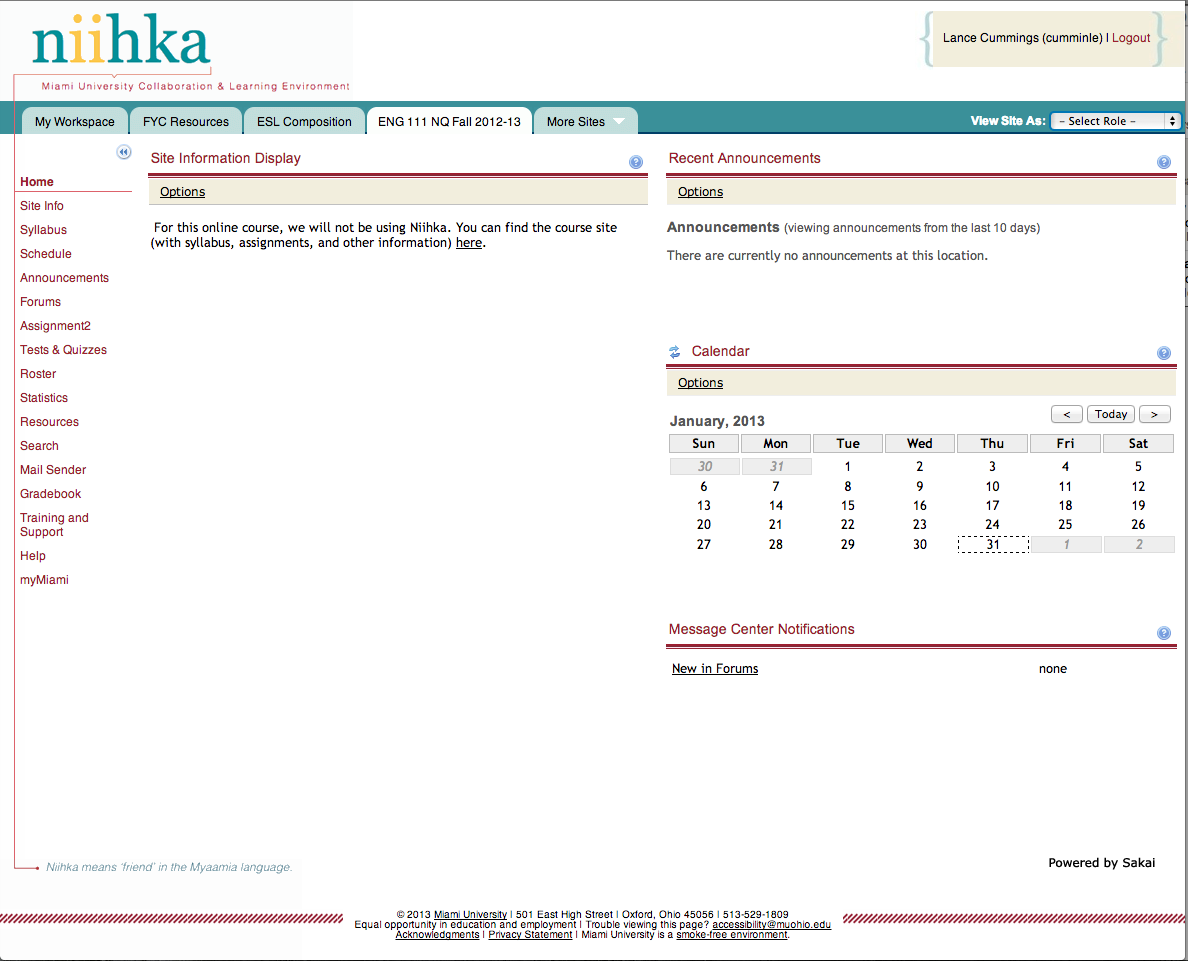 blurred screenshot of Niihka page, showing class calendar