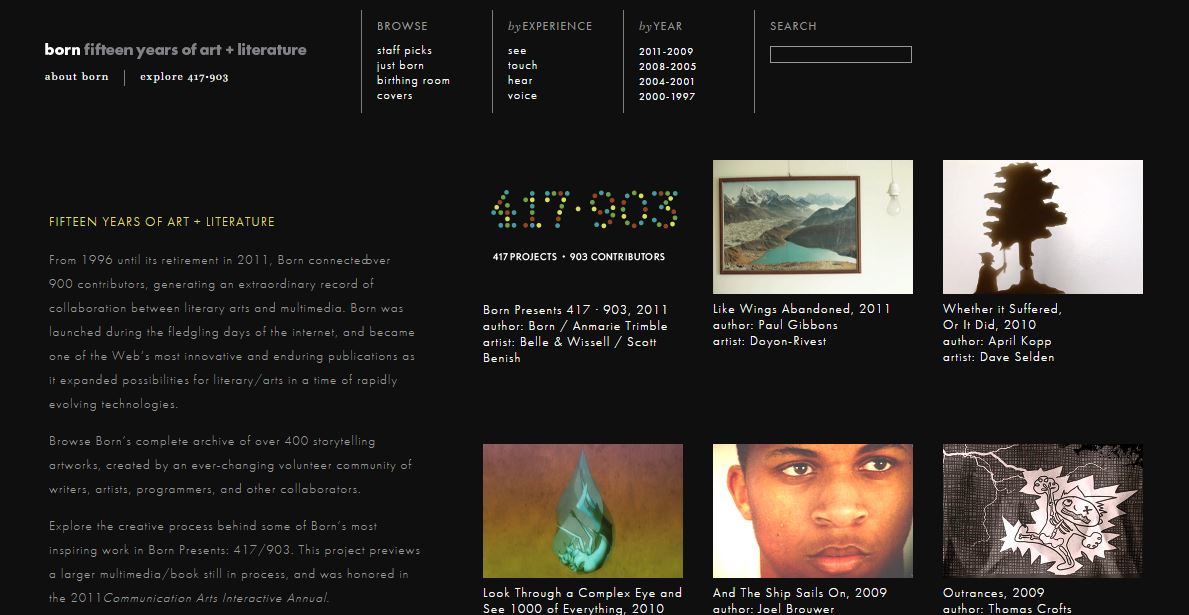 Screenshot of Born's home page