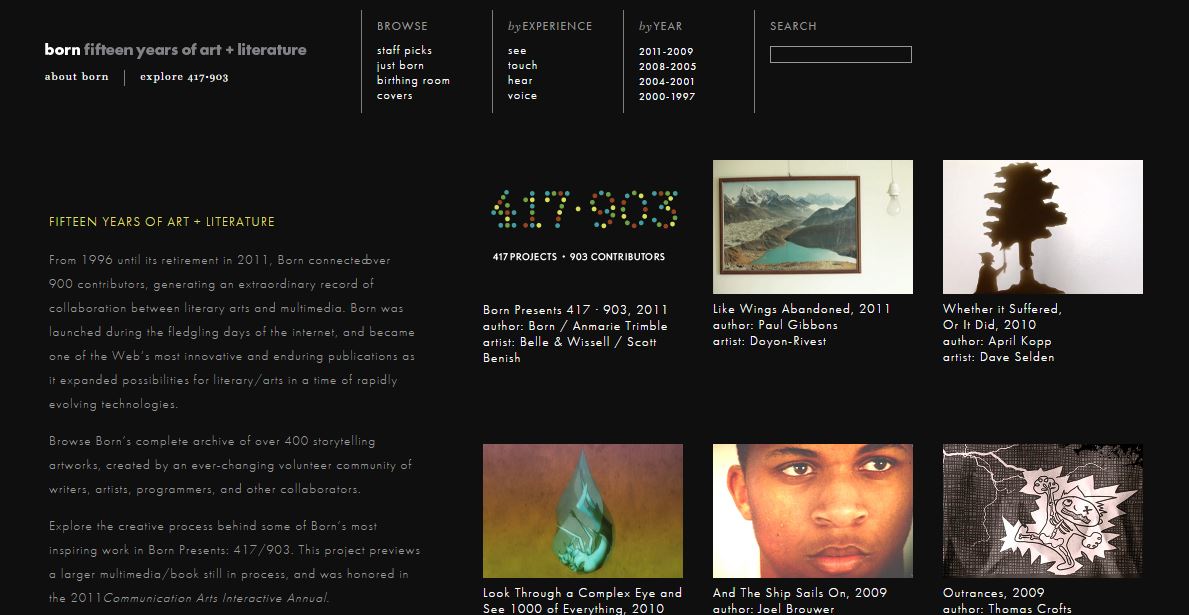 Screenshot of Born's home page
