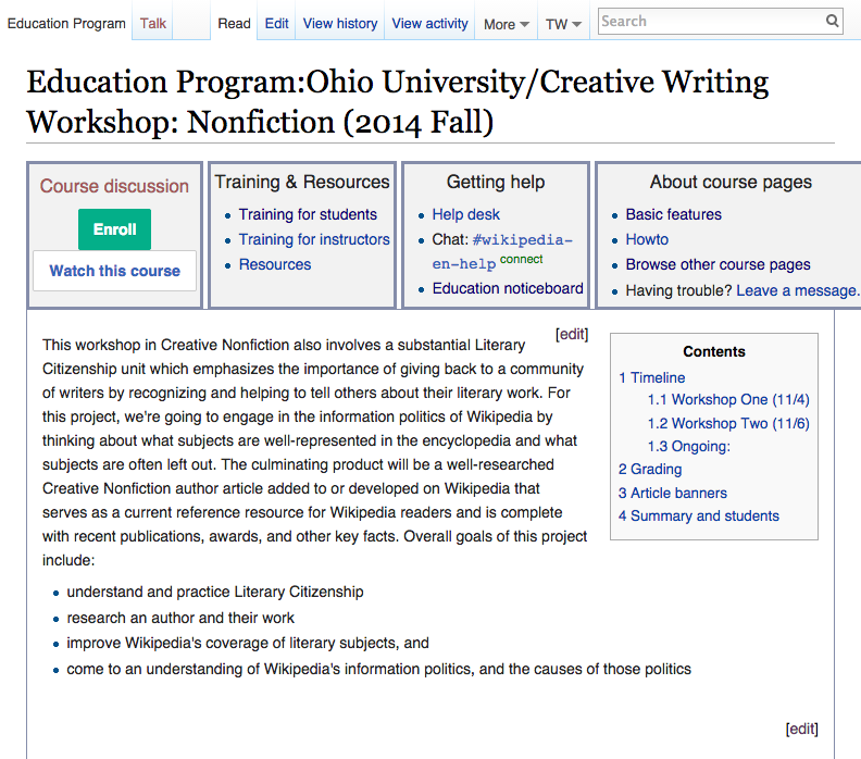 Literary Citizenship Wikipedia Course Page