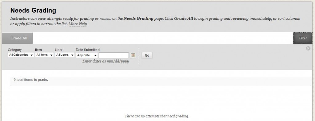 Fig. 4: Needs Grading 0 Items - Something rarely seen in the OWI process-friendly course.