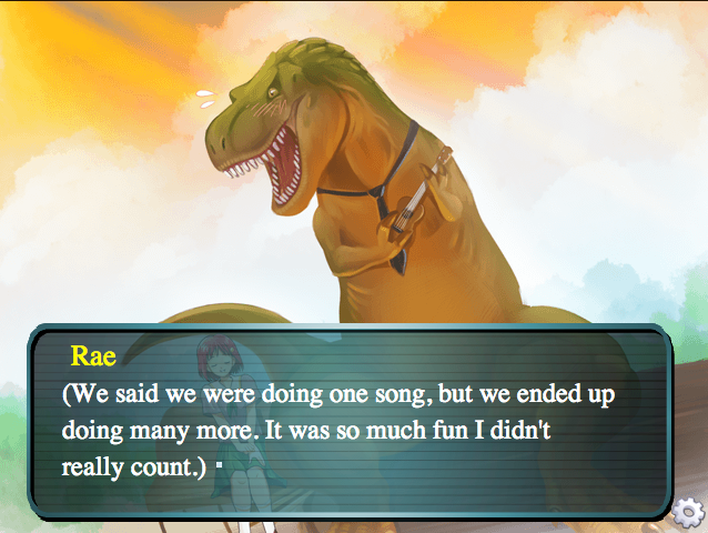 A screenshot from the dating simulation Jurassic Heart.
