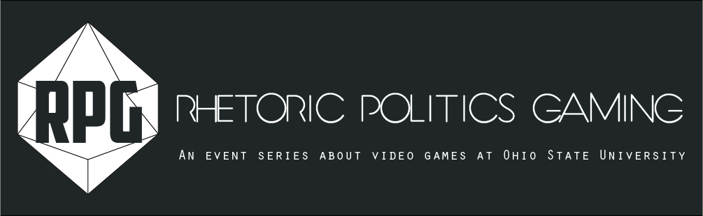 The logo for the Rhetoric, Politics, and Gaming series at Ohio State.