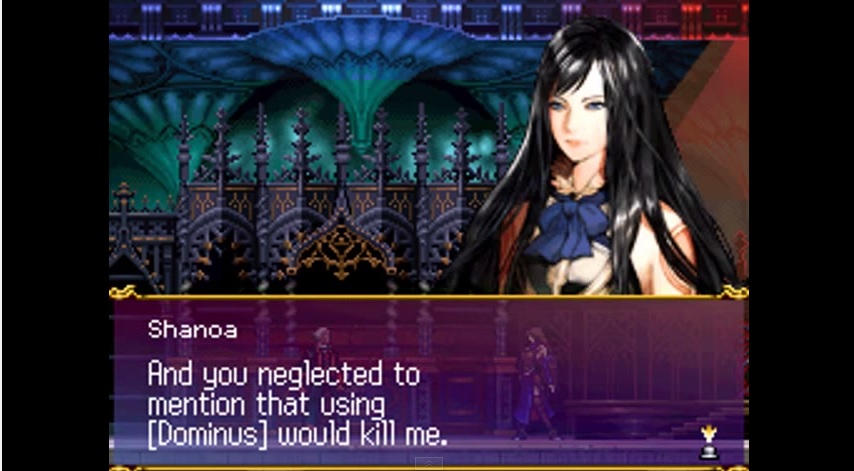 Screenshot of the battle between Shanoa and her mentor Barlowe.