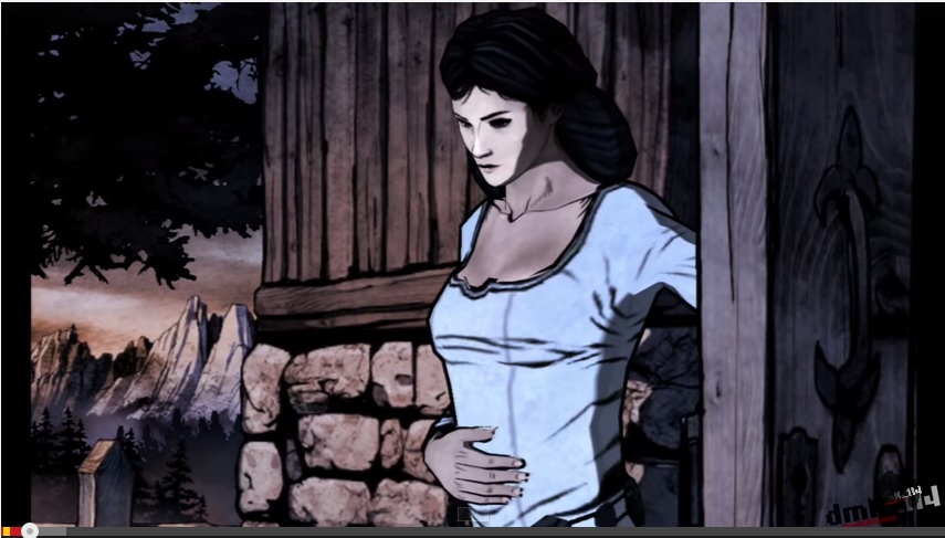 Screenshot of Gabriel's wife during the prologue movie, foreshadowing Trevor's birth.