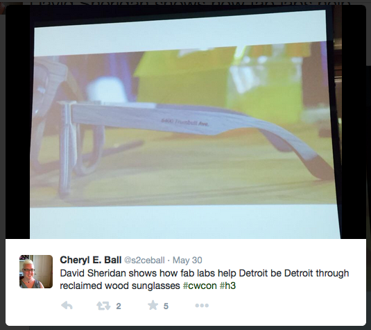 Twitter image of sunglasses from Dave Sheridan's talk, by Cheryl Ball