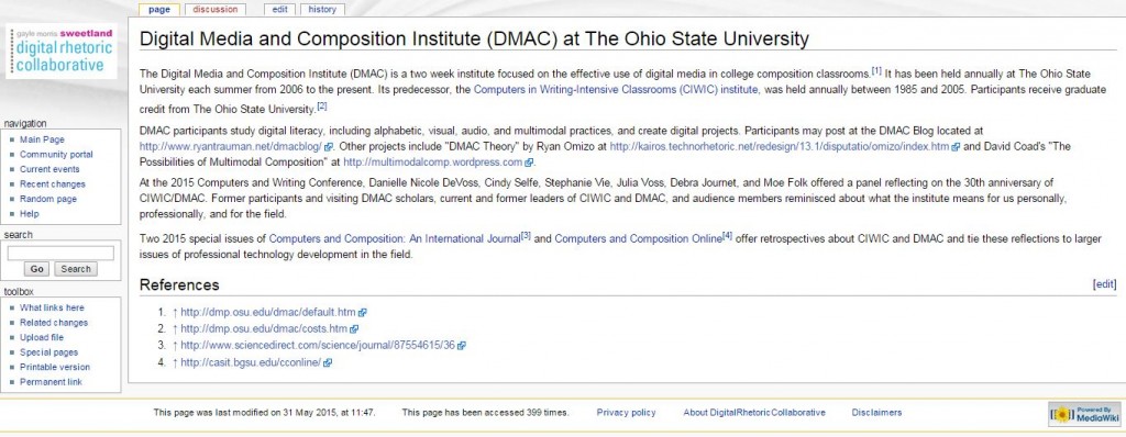 DMAC Entry on DRC Wiki reflecting work by DRC Wiki Editor Stephanie Vie