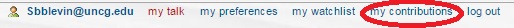 DRC Wiki Site Menu Items, with the Contributions menu link