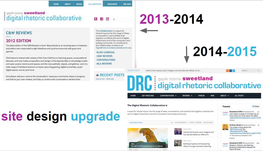 The redesign images contrast 2013-14 with more text and fewer images to information being rearranged and with more images and different colors for 2014-15.