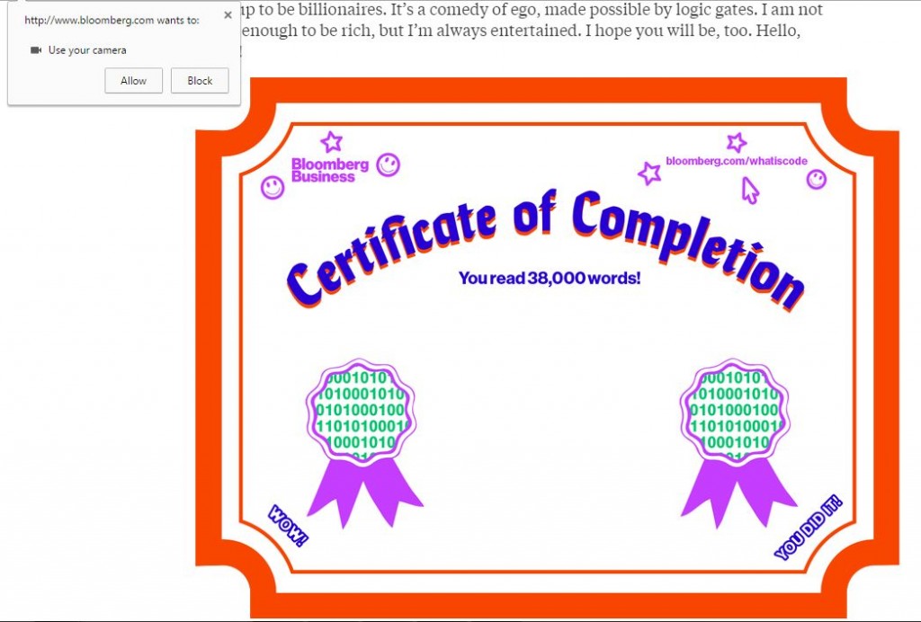 Screen Capture of What is Code's invitation to add reader's photo to the article's certificate of completion