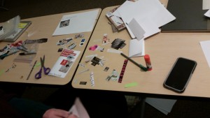 Quarter size zine in progress, zine workshop at Kenyon