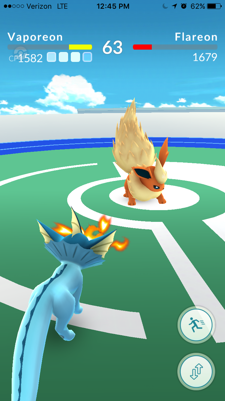 Screen capture of a Gym Battle