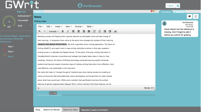 Interface for The Game of Writing