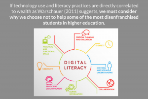 Slide questioning why Basic Writers are denied digital literacy instruction