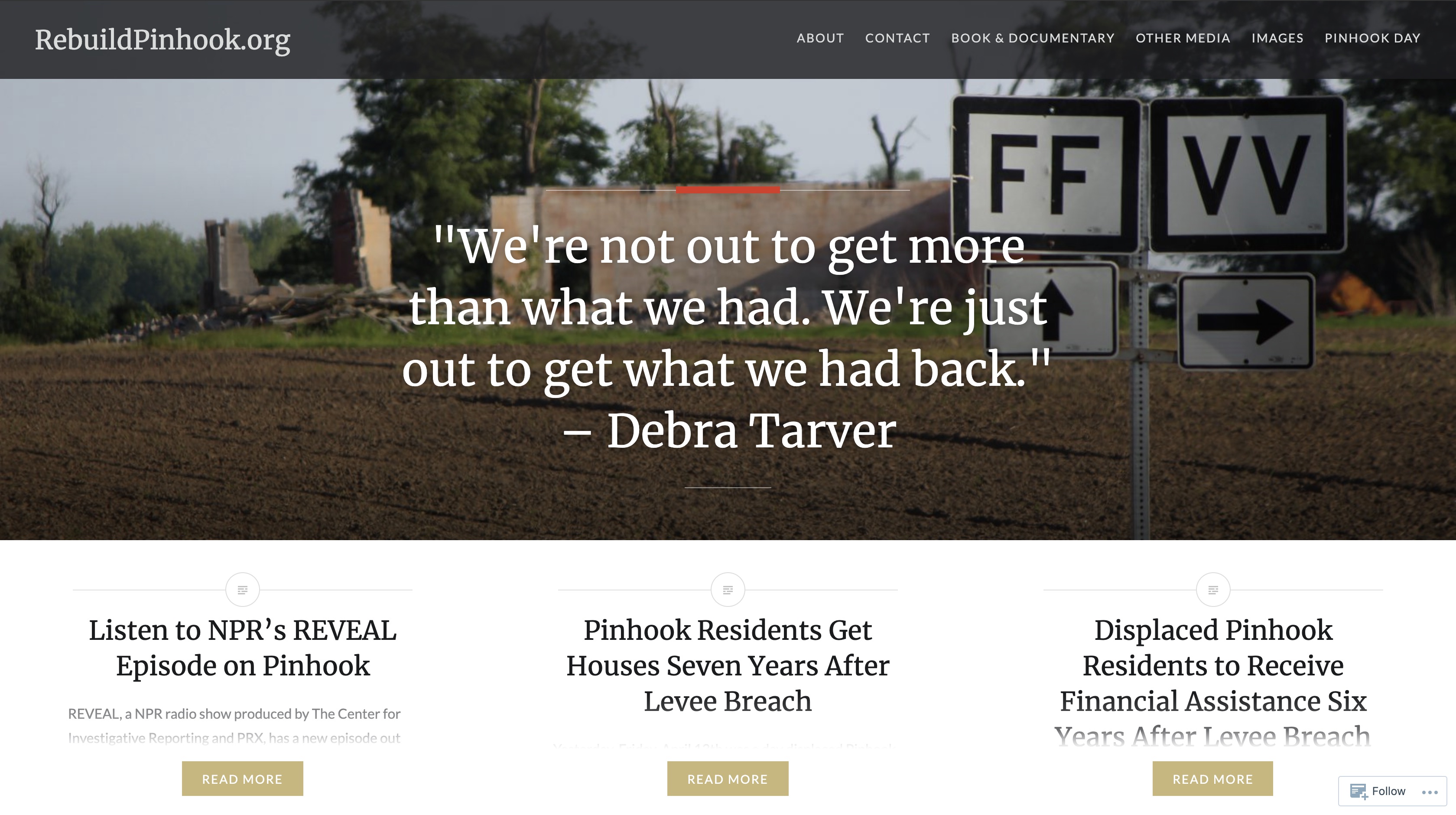 Figure 3. Screenshot of Rebuild Pinhook homepage (Lawrence and Lawless, n.d.).