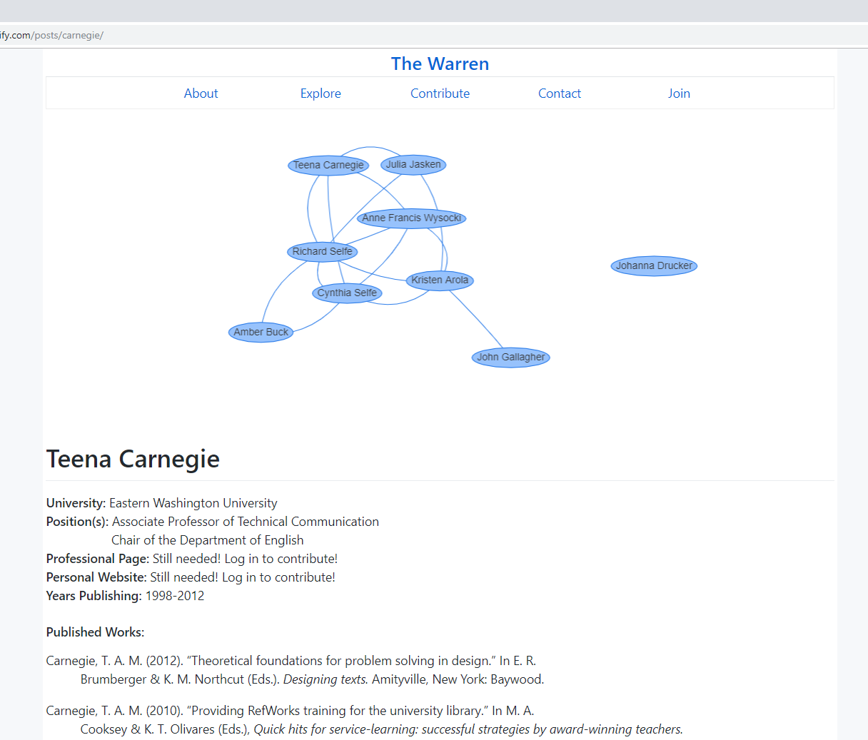 A sample page generated by clicking on a scholar’s name.