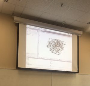 Image showing a presentation from a class for teaching audience analysis using Gephi