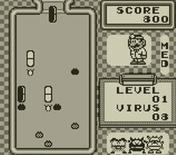 An image of Dr. Mario in gameplay on a GameBoy from Nintendo’s gallery