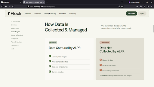 Image description: screengrab of Flock data collection and management webpage