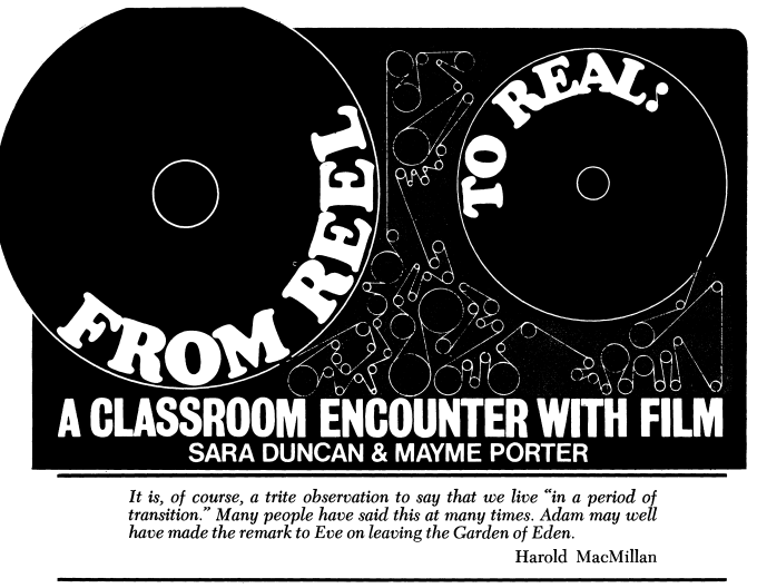 Image of film camera illustration and epigraph from first page of Porter and Duncan's From Reel to Real (1974).