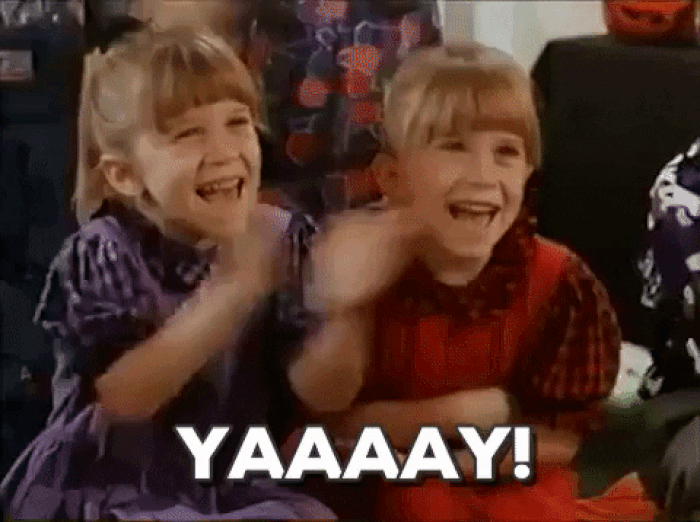 Young Olsen twins applaud and say 'Yaaaay!'
