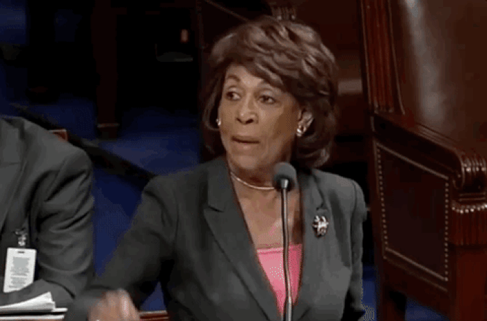Congresswoman Maxine Waters speaks on the House floor. She points her finger and says, 'No, I do not yield, not one second, not one second to you.'