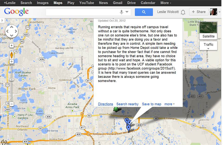 screen capture of google map with note