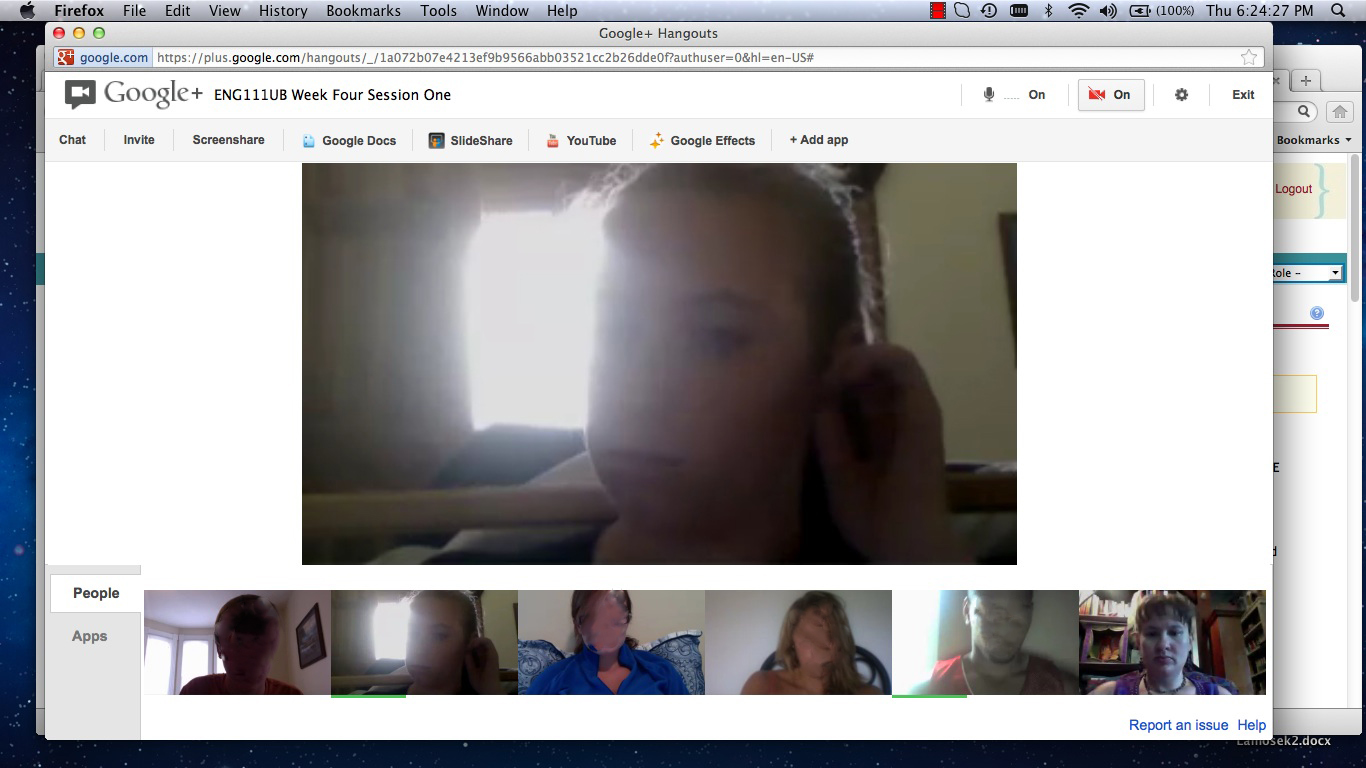 blurred screenshot of Google Hangout showing participants