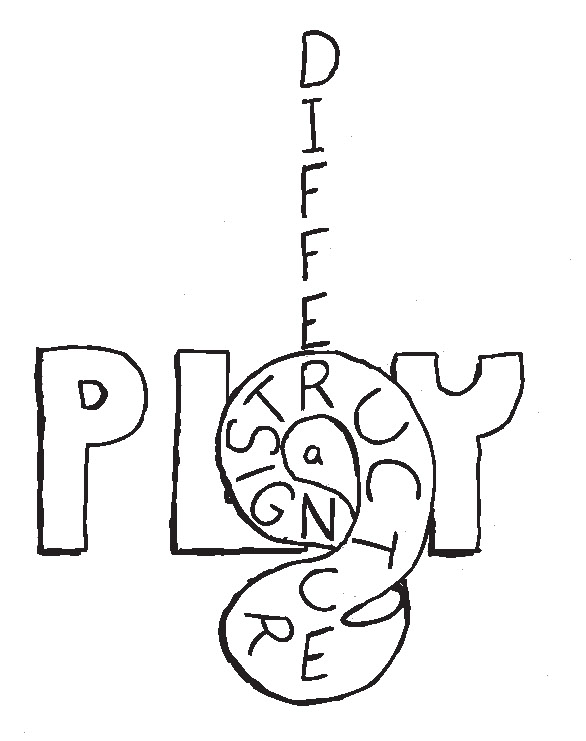Drawing of "decentering": structure, sign, and play interwoven with differance.
