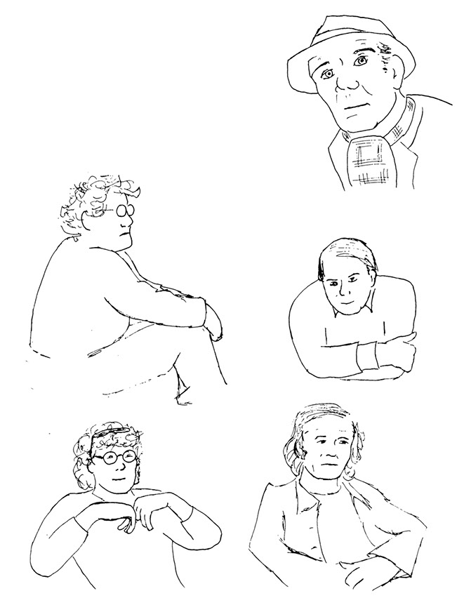 Line-drawn comic depicting Deleuze and Guattari speaking to one another.