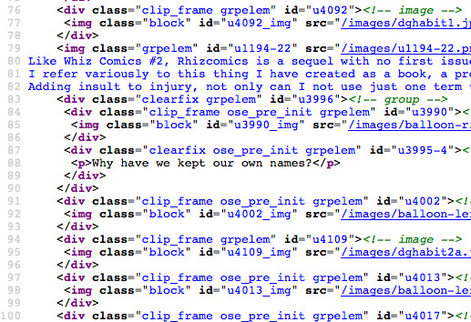 Cropped screen capture of the HTML code for this page.