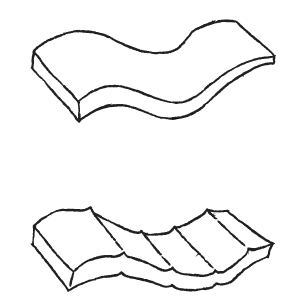 Line-drawn cartoons depicting the concepts smooth and striated. A plane with bumps and one without.