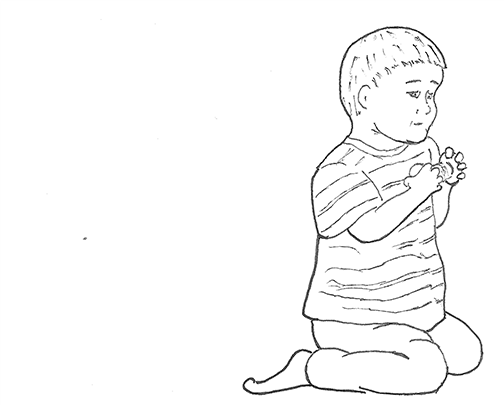 Drawing depicting a boy playing with a spool.