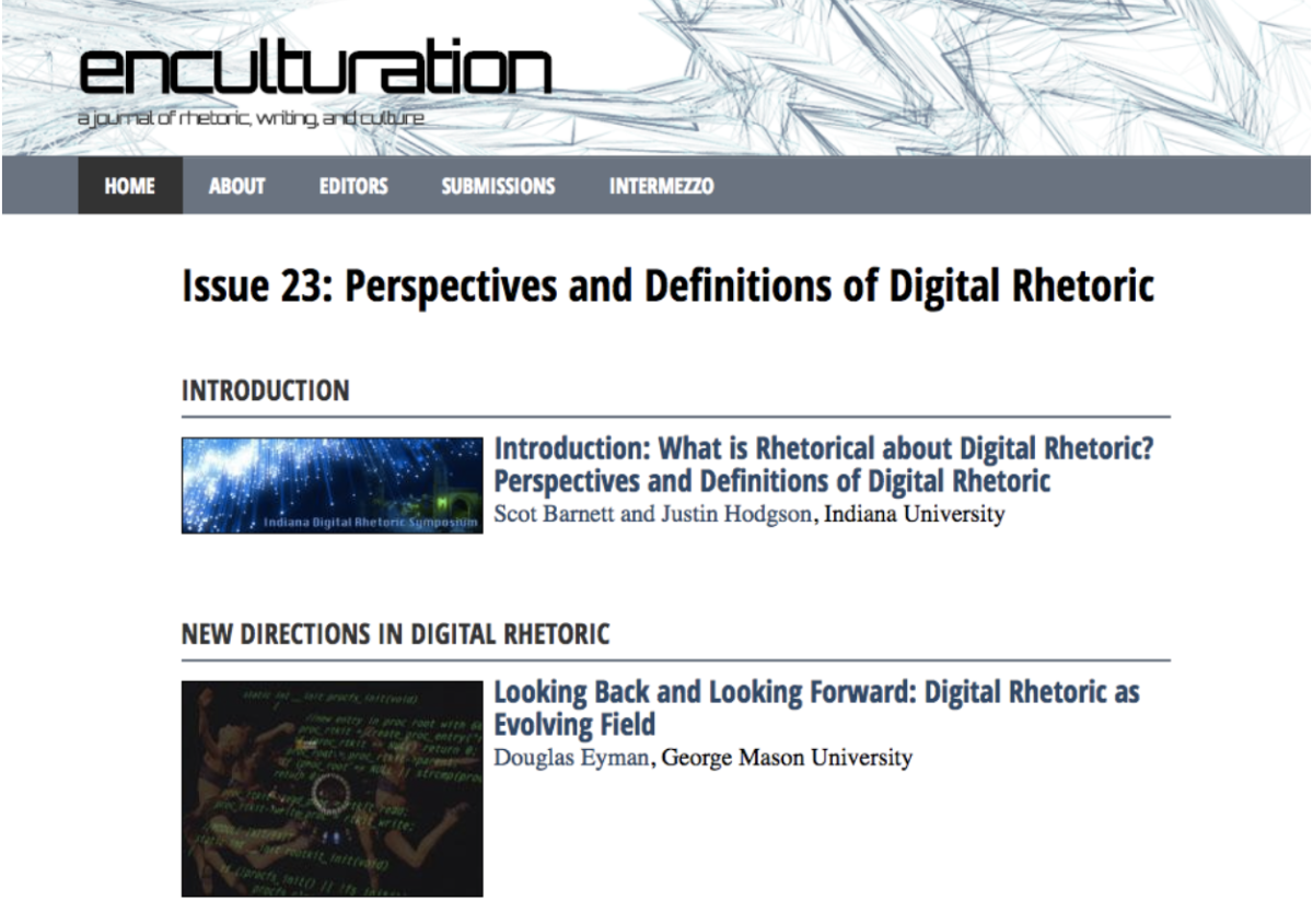 Webtext of the Month: Introduction to Enculturation, Issue 23 ...