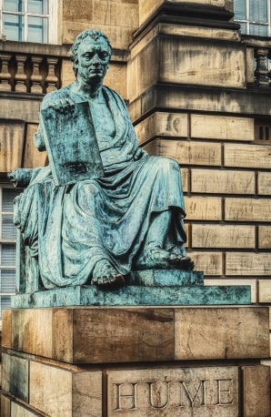 Photo shows a statue of the philosopher David Hume in Edinburgh, UK